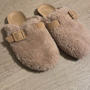J. Crew Fuzzy Brown Mules with Buckle